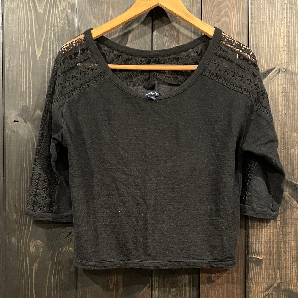 American Eagle Outfitters Black Lace Crop Top